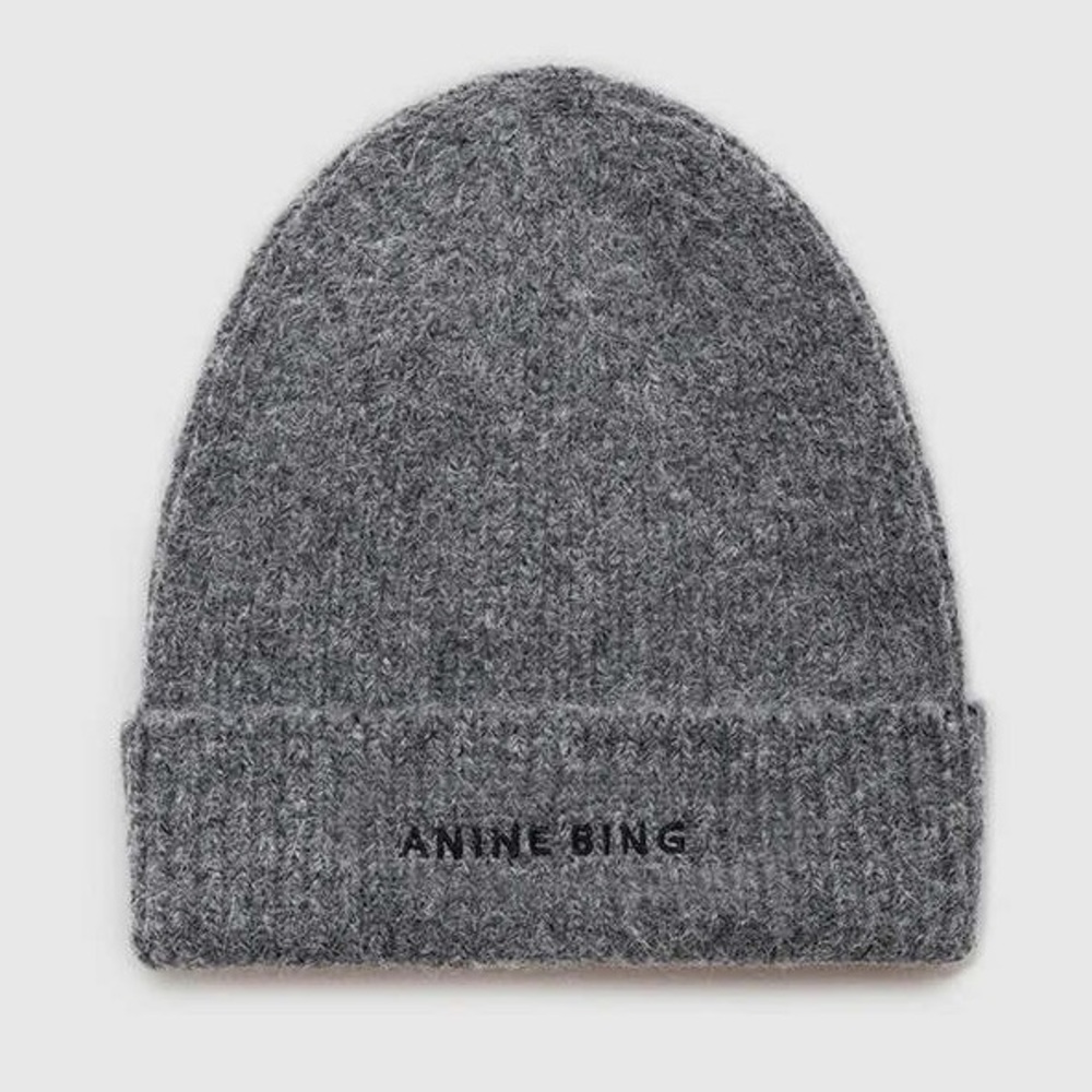 NWT Anine Bing Elia Wool Beanie in Heather Charcoal Grey